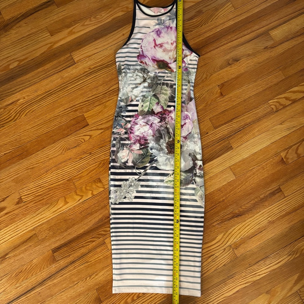 TED Baker Laya Sleeveless Bodycon Midi Dress size 1 (US 2-4). Floral & stipe - Picture 7 of 10